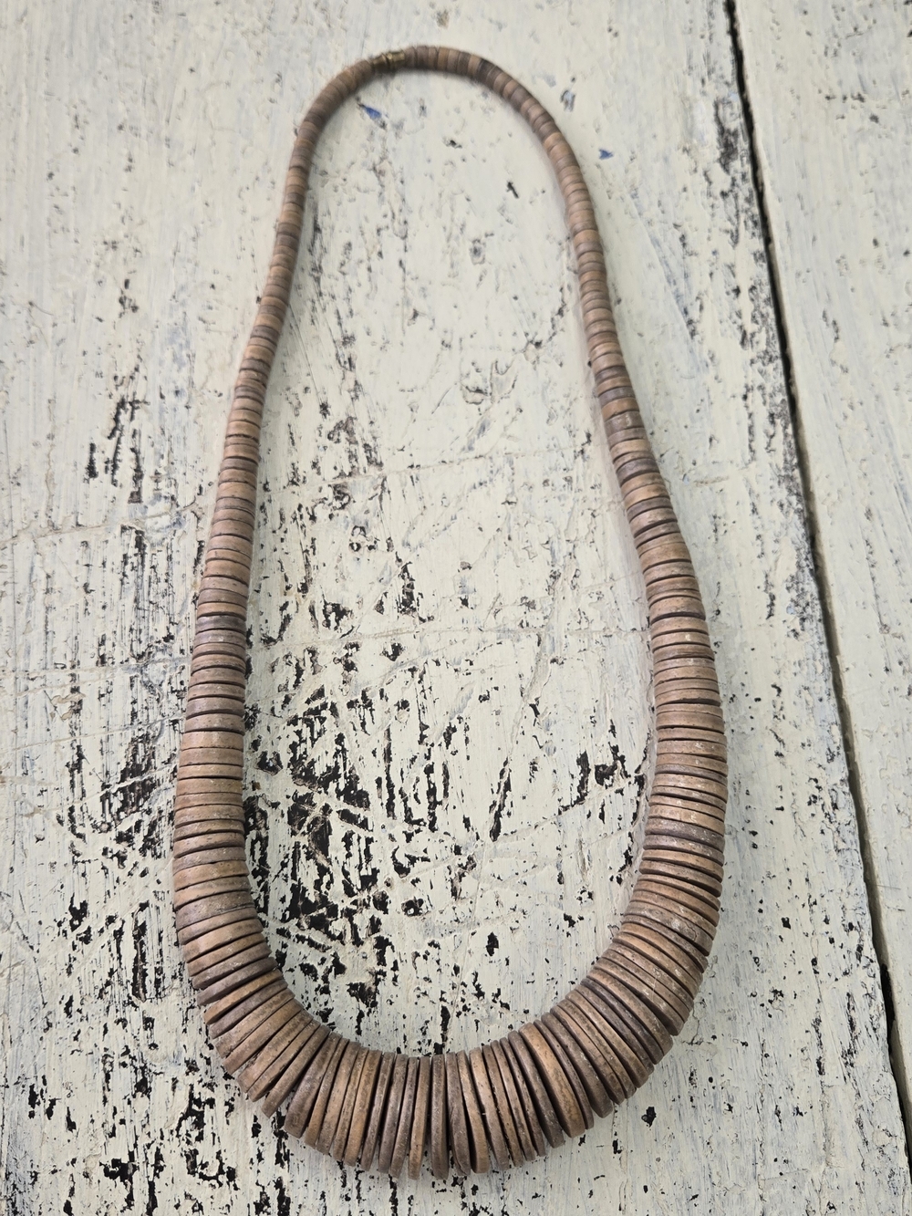 Vintage Boho Graduated Coconut Shell Disc Bead Necklace Brown 20"
